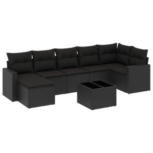 8 pcs conjunto sofás de jardim com almofadões vime PE preto H