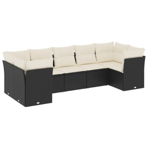 7 pcs conjunto de sofás p/ jardim c/ almofadões vime PE preto H