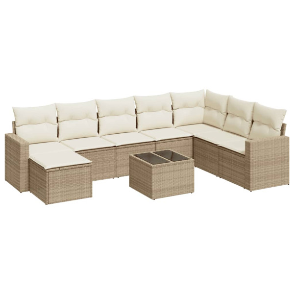 Set de sofás de jardín 9 pzas con cojines ratán sintético beige M 2