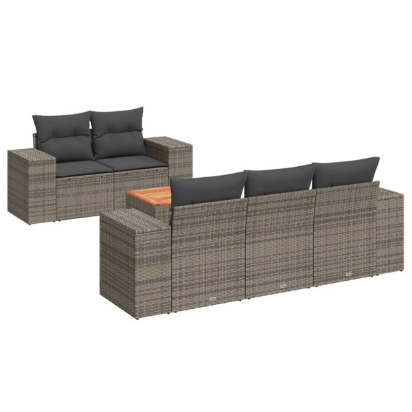 Set de muebles de jardín 6 pzas y cojines ratán sintético gris M 2