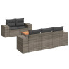 6 pcs conjunto sofás de jardim com almofadões vime cinzento 2