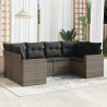 Set de muebles de jardín 6 pzas y cojines ratán sintético gris 1