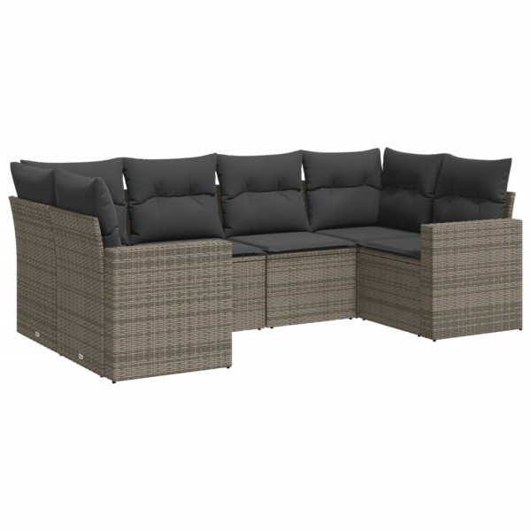 Set de muebles de jardín 6 pzas y cojines ratán sintético gris M 2