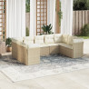 Set de sofás de jardín 9 pzas con cojines ratán sintético beige 1