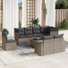 9 pcs conjunto sofás p/ jardim com almofadões vime PE cinzento 1