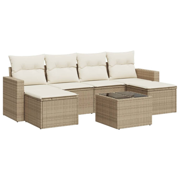 Set sofás de jardín 7 piezas y cojines ratán sintético beige M 2