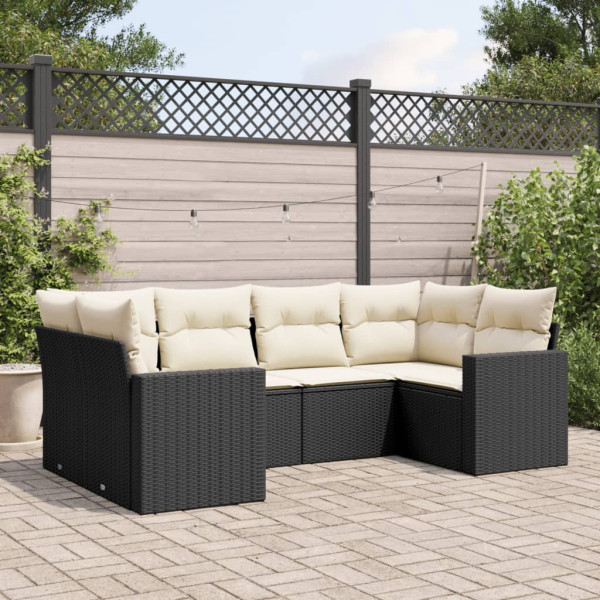 Set muebles de jardín 6 piezas y cojines ratán sintético negro D