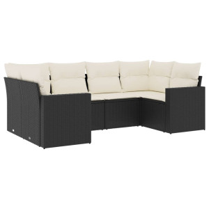 6 pcs conjunto sofás de jardim c/ almofadões vime PE preto H