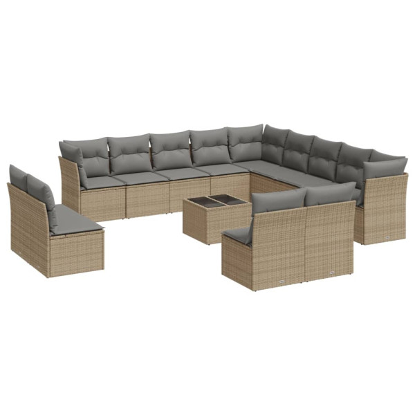 Set sofás de jardín 14 pzas con cojines ratán sintético beige M 2