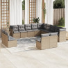 Set sofás de jardín con cojines 13 pzas ratán sintético beige 1