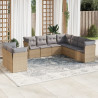 Set de sofás de jardín 9 pzas con cojines ratán sintético beige 1