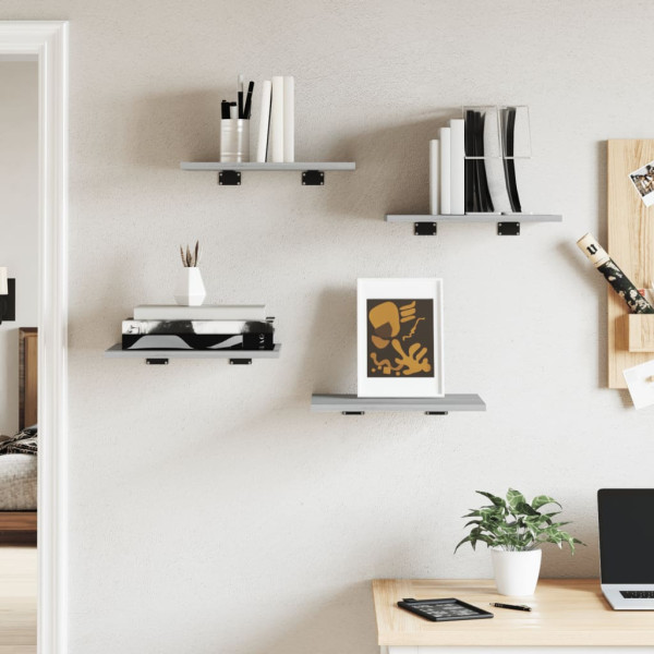 Estantes pared 4 uds madera ingeniería gris Sonoma 40x30x1.5 cm M 3