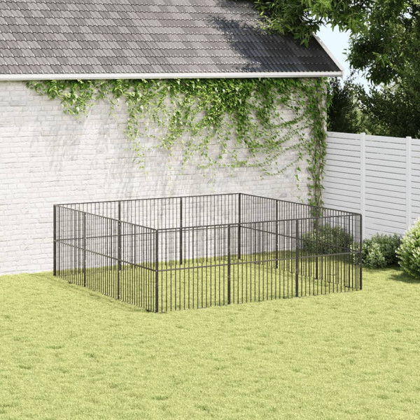 Parque para cães com 12 painéis aço galvanizado preto M 3