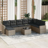 9 pcs conjunto sofás p/ jardim com almofadões vime PE cinzento 1