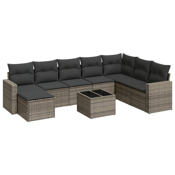 9 pcs conjunto sofás p/ jardim com almofadões vime PE cinzento M 2