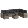 9 pcs conjunto sofás p/ jardim com almofadões vime PE cinzento 2