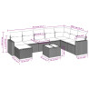 9 pcs conjunto sofás p/ jardim com almofadões vime PE cinzento 3