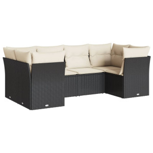 6 pcs conjunto sofás de jardim c/ almofadões vime PE preto H