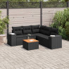 Set muebles de jardín 6 piezas y cojines ratán sintético negro 1