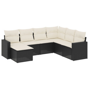 7 pcs conjunto de sofás p/ jardim c/ almofadões vime PE preto H
