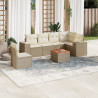 Set sofás de jardín 7 piezas y cojines ratán sintético beige 1