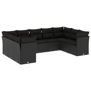 9 pcs conjunto de sofás p/ jardim c/ almofadões vime PE preto H
