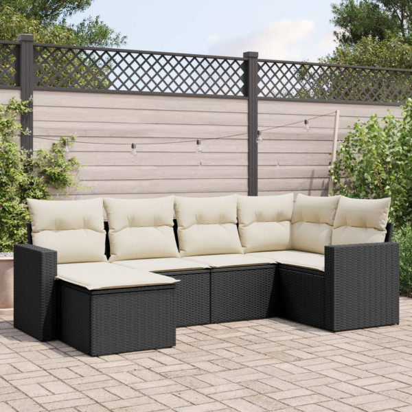 6 pcs conjunto sofás de jardim c/ almofadões vime PE preto D