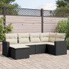 Set muebles de jardín 6 piezas y cojines ratán sintético negro 1
