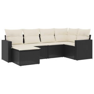 6 pcs conjunto sofás de jardim c/ almofadões vime PE preto H
