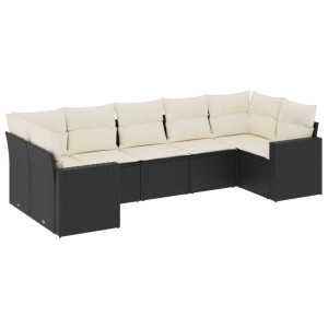 7 pcs conjunto de sofás p/ jardim c/ almofadões vime PE preto H