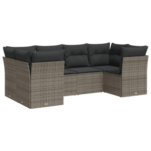 6 pcs conjunto sofás de jardim com almofadões vime cinzento H