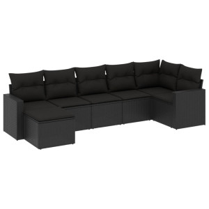 7 pcs conjunto de sofás p/ jardim c/ almofadões vime PE preto H