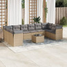 Set de sofás de jardín 11pzas con cojines ratán sintético beige 1