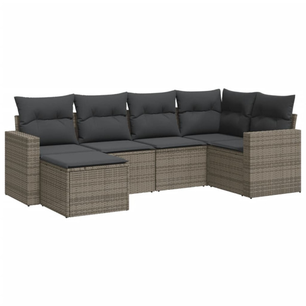 Set de muebles de jardín 6 pzas y cojines ratán sintético gris M 2