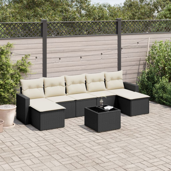8 pcs conjunto sofás de jardim com almofadões vime PE preto D