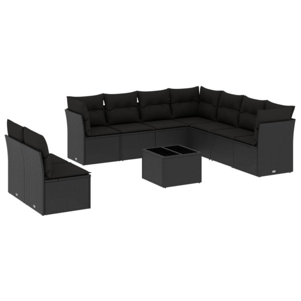 Set de sofás de jardín 10 pzas cojines ratán sintético negro M 2