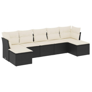 7 pcs conjunto de sofás p/ jardim c/ almofadões vime PE preto H