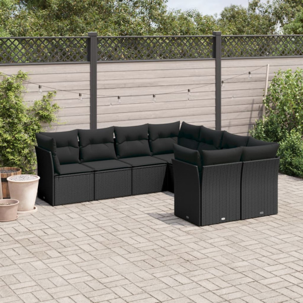 8 pcs conjunto sofás de jardim com almofadões vime PE preto D
