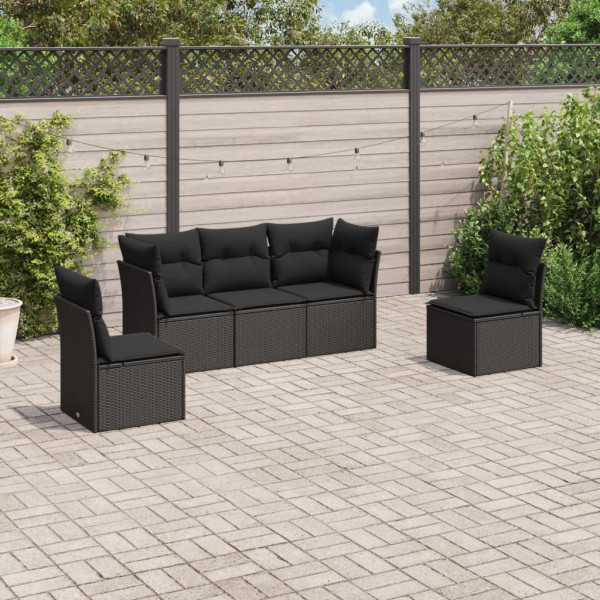 5 pcs conjunto sofás de jardim com almofadões vime PE preto D