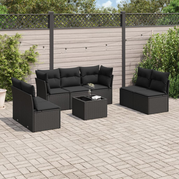 8 pcs conjunto sofás de jardim com almofadões vime PE preto D