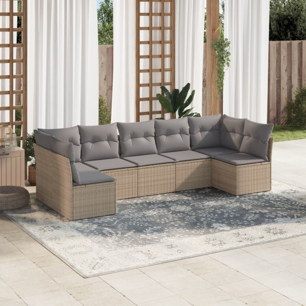 Set sofás de jardín 7 piezas y cojines ratán sintético beige D