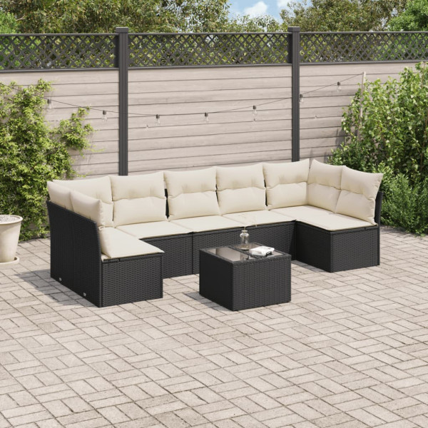 8 pcs conjunto sofás de jardim com almofadões vime PE preto D