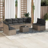9 pcs conjunto sofás p/ jardim com almofadões vime PE cinzento 1