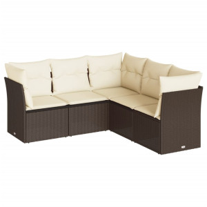 5 pcs conjunto sofás p/ jardim c/ almofadões vime PE castanho H