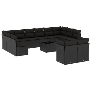 13 pcs conjunto de sofás de jardim com almofadões vime PE preto H