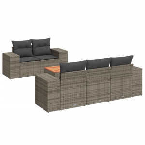6 pcs conjunto sofás de jardim com almofadões vime cinzento H