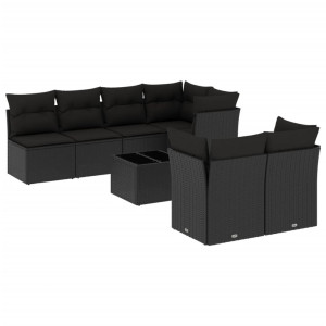 8 pcs conjunto sofás de jardim com almofadões vime PE preto H