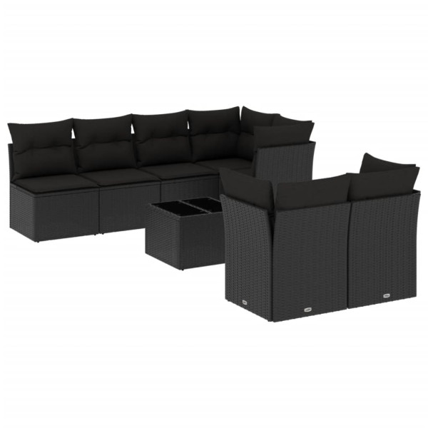 8 pcs conjunto sofás de jardim com almofadões vime PE preto M 2