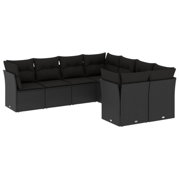 8 pcs conjunto sofás de jardim com almofadões vime PE preto M 2