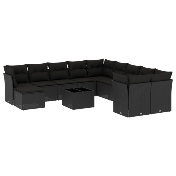 12 pcs conjunto de sofás de jardim c/ almofadões vime PE preto M 2